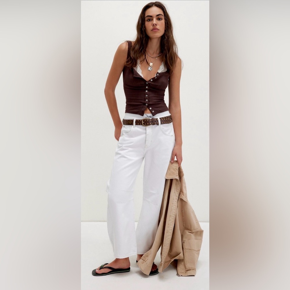 We The Free Good Luck Mid Ride Barrel Jeans in optic white